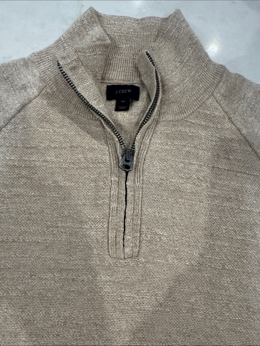 J. Crew Men’s Quarter-Zip Knit Sweater in Heathered Taupe